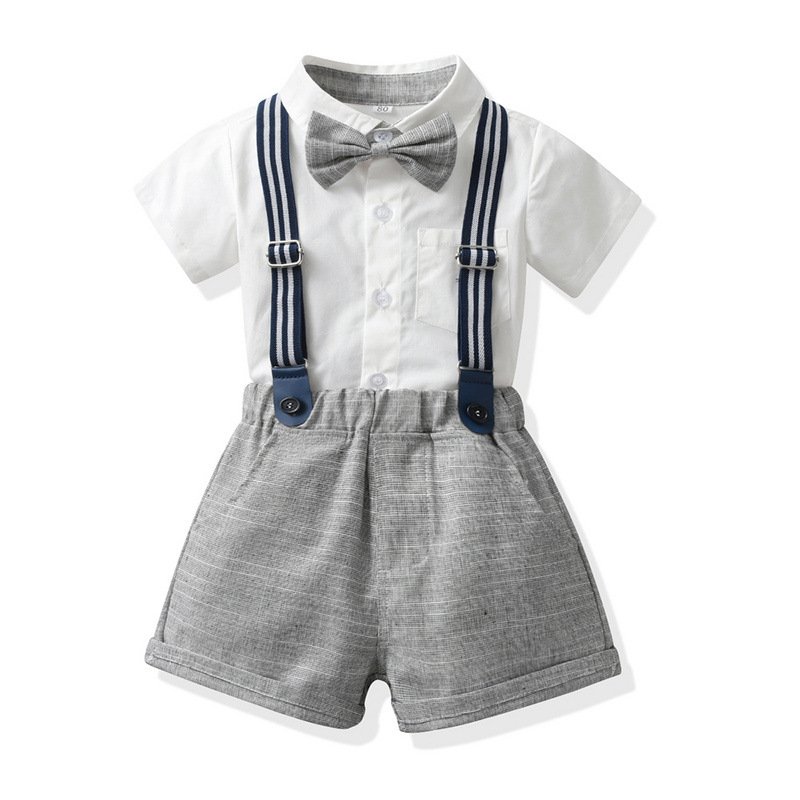 Baby boy Suits Romper Baby cotton Gentlemanship GIRLS veralls Children Clothes Set Formal New Born Show Performance short sleeve