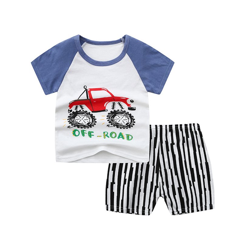 Cartoon Pattern Printing Kids Clothing Set Short Sleeve Tee Shirt And Pants Summer Baby Cotton Clothes Set
