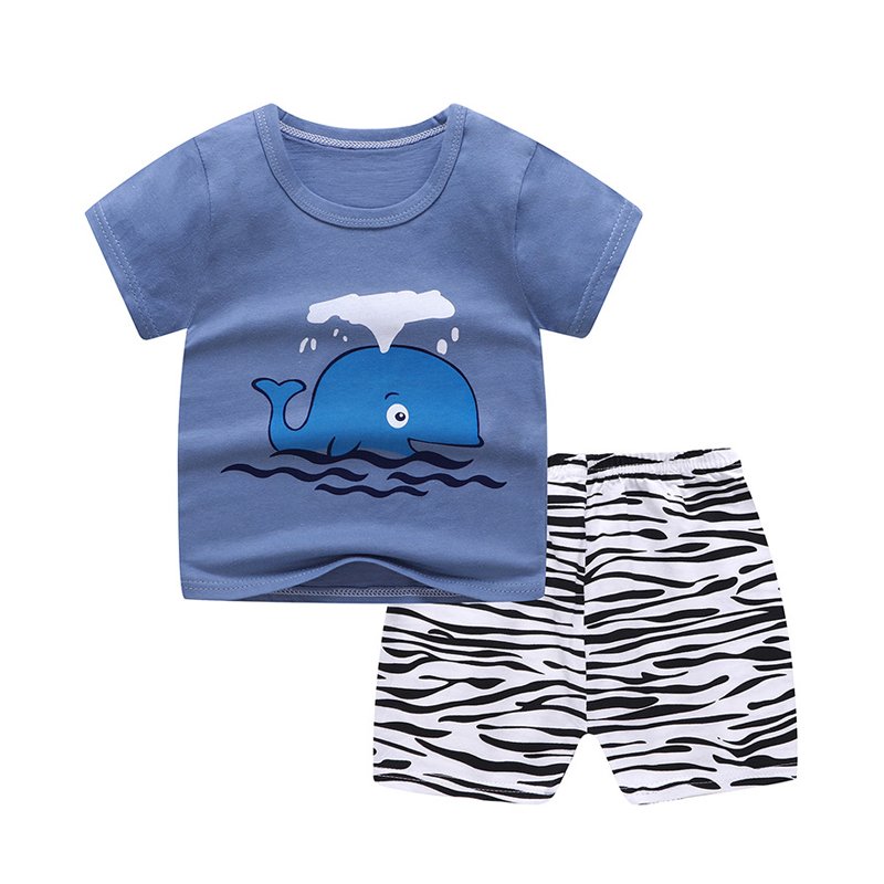 Cartoon Pattern Printing Kids Clothing Set Short Sleeve Tee Shirt And Pants Summer Baby Cotton Clothes Set