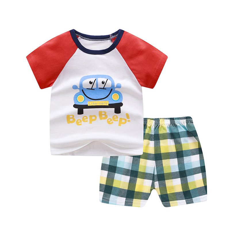 Cartoon Pattern Printing Kids Clothing Set Short Sleeve Tee Shirt And Pants Summer Baby Cotton Clothes Set