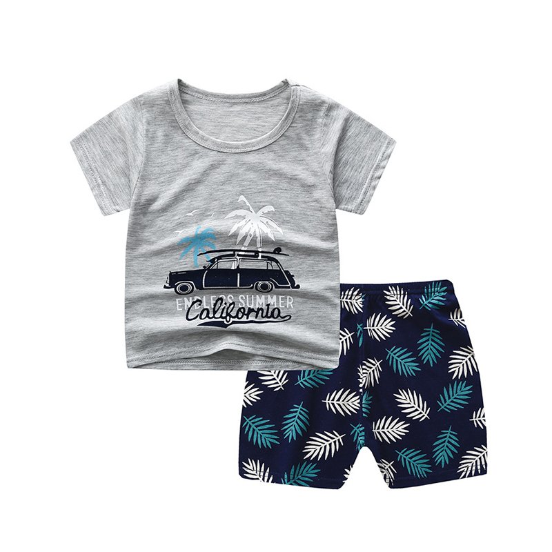 Cartoon Pattern Printing Kids Clothing Set Short Sleeve Tee Shirt And Pants Summer Baby Cotton Clothes Set