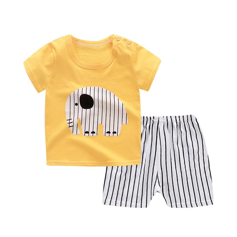 Cartoon Pattern Printing Kids Clothing Set Short Sleeve Tee Shirt And Pants Summer Baby Cotton Clothes Set