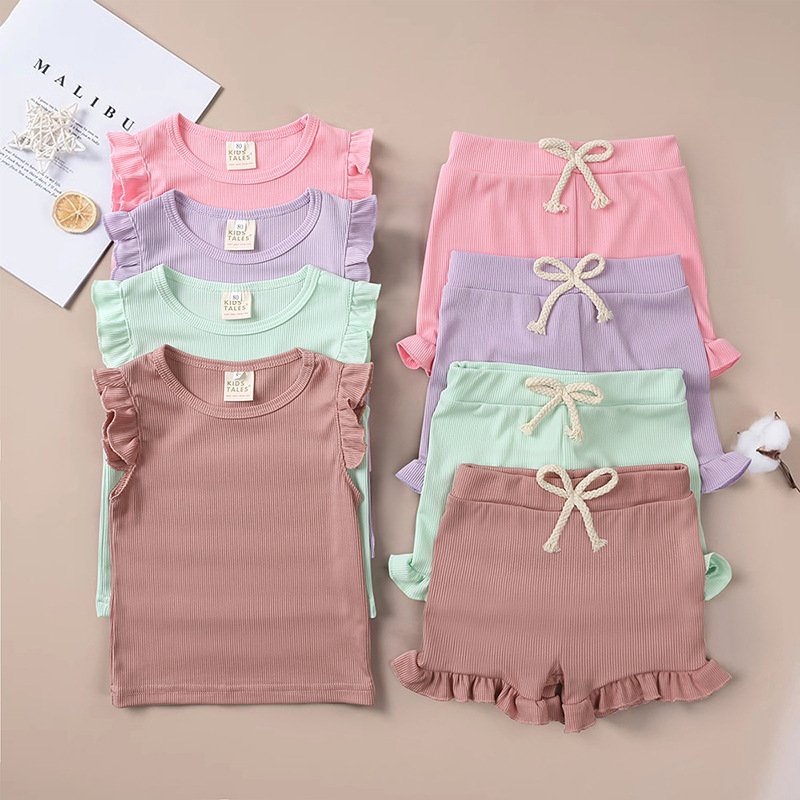 2024 NEW Toddlers Kids Clothes Set Cotton T Shirt Trousers Two Piece Summer Casual Breathable Girls Boys Clothing Set