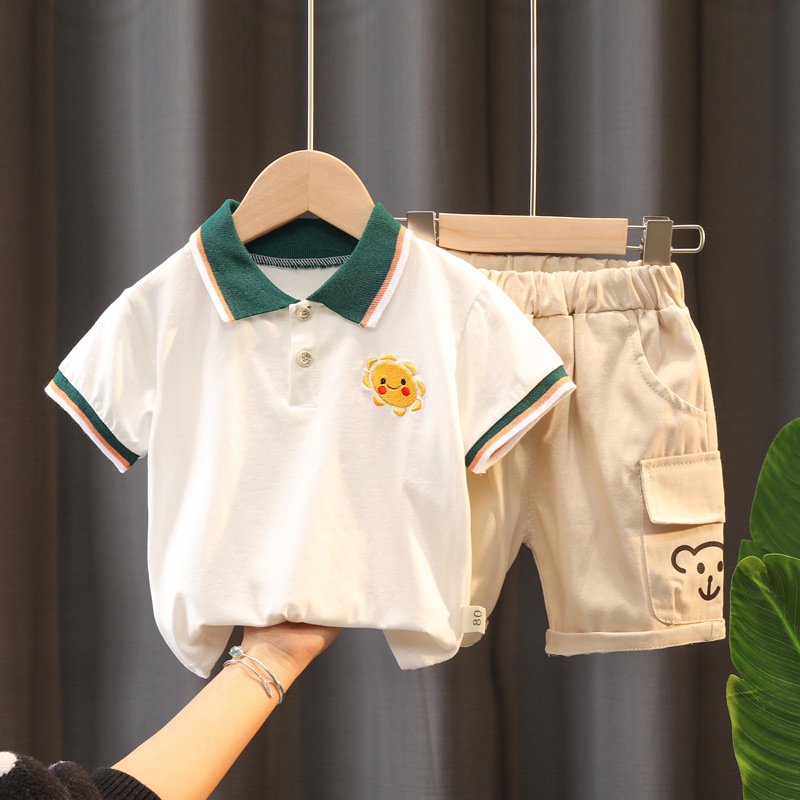 Cheap 2023 New style toddler boys summer floral printed shirt with casual shorts 2 pcs clothing set