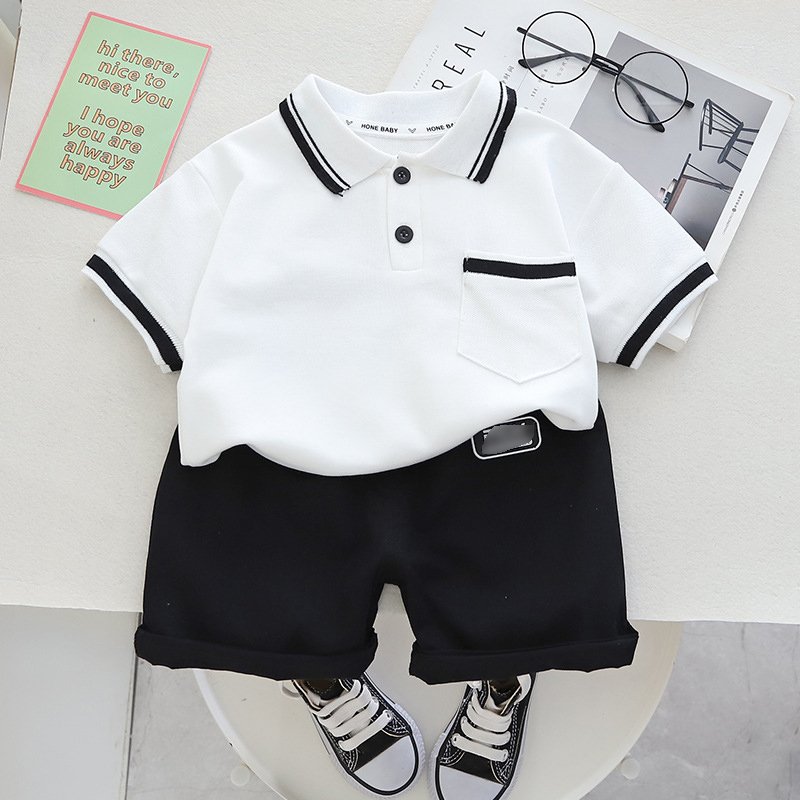 80-120cm Toddler Boys Clothing Simple Lapel Polo Shirt Shorts 2PCS Boys Outfit Summer Casual Cool Trendy Boys Clothing Sets 2024