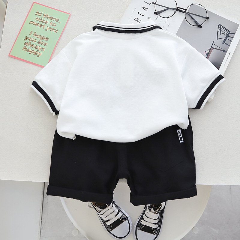 80-120cm Toddler Boys Clothing Simple Lapel Polo Shirt Shorts 2PCS Boys Outfit Summer Casual Cool Trendy Boys Clothing Sets 2024