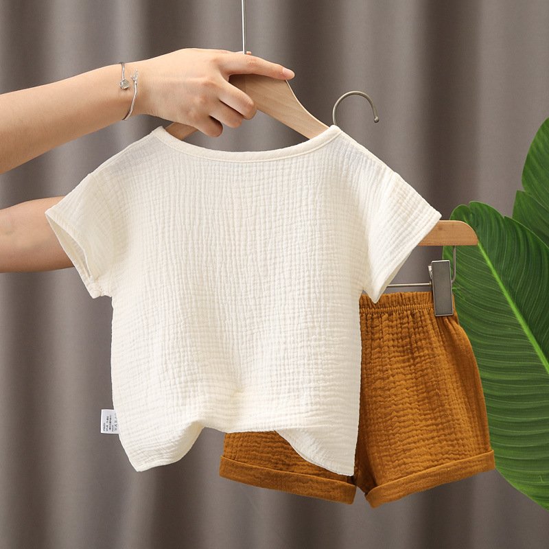 Toddler Kids Baby Boys Summer Casual Muslin Cotton Clothes Sets Solid Short Sleeve T-shirt Tops&short Outfit 2Pcs Set