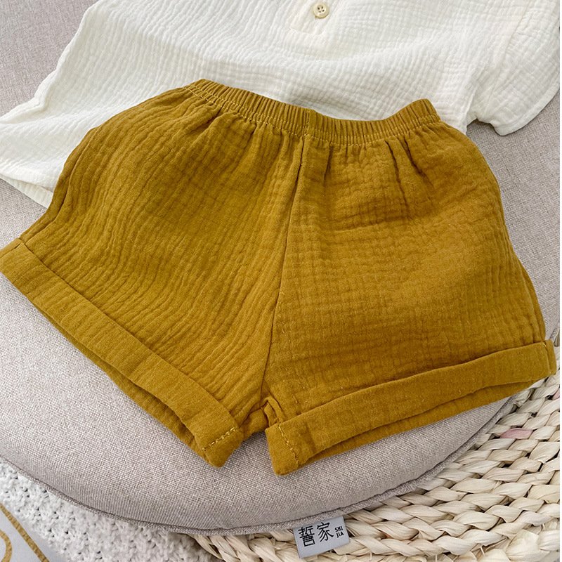 Toddler Kids Baby Boys Summer Casual Muslin Cotton Clothes Sets Solid Short Sleeve T-shirt Tops&short Outfit 2Pcs Set