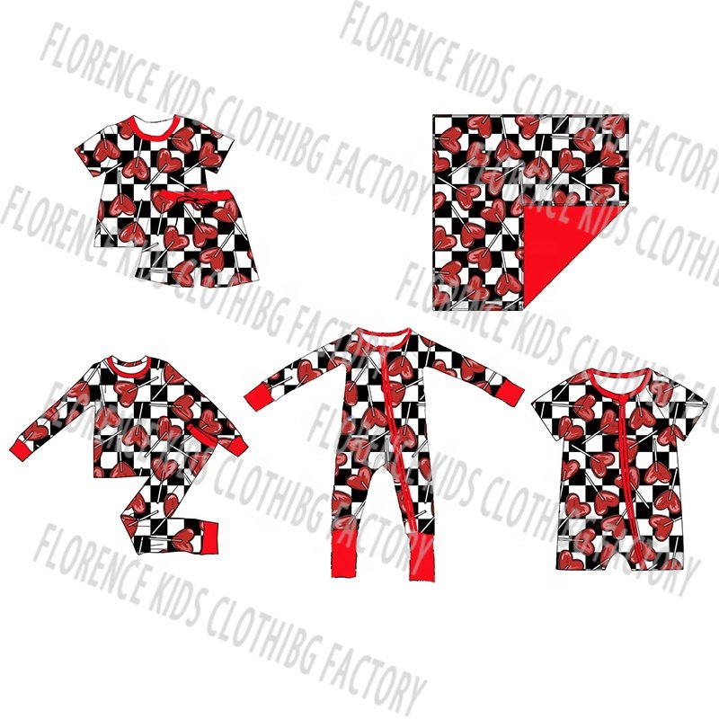 DH ODM Western kids boutique style valentine baby girls boys bamboo pants outfit jogger set unisex