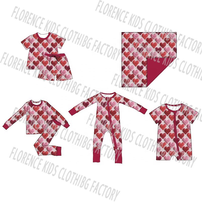 DH ODM Western kids boutique style valentine baby girls boys bamboo pants outfit jogger set unisex