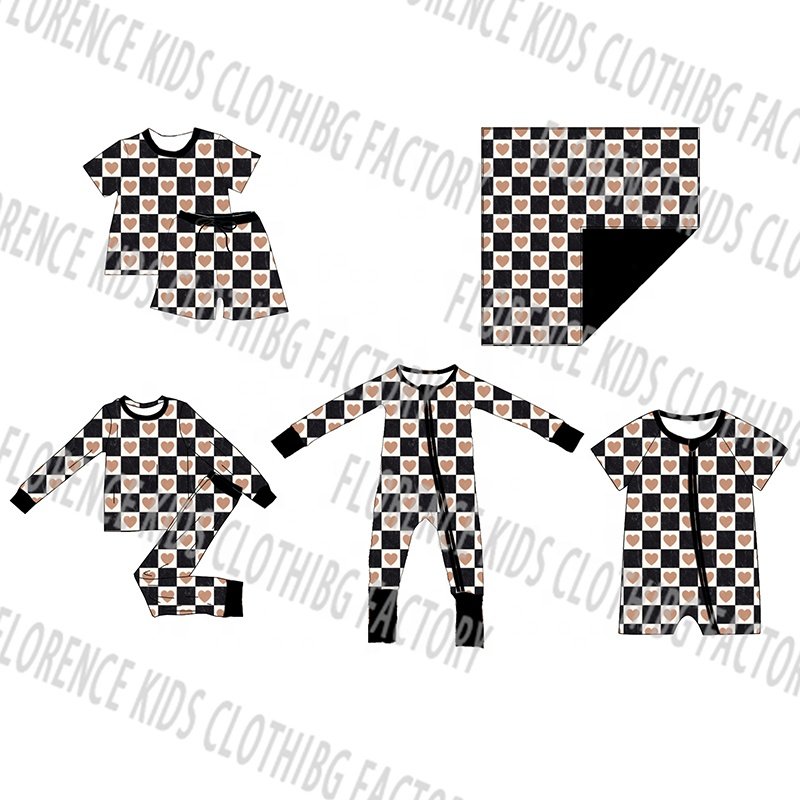 DH ODM Western kids boutique style valentine baby girls boys bamboo pants outfit jogger set unisex