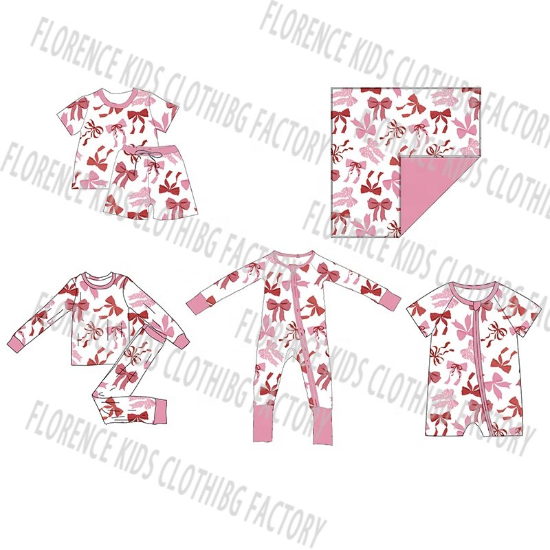 DH ODM Western kids boutique style valentine baby girls boys bamboo pants outfit jogger set unisex