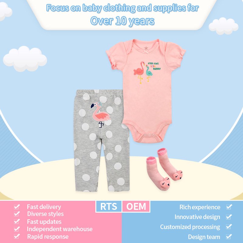 Wholesale 2024 Summer Newborn Infant Boys Cotton Short Sleeve Romper Long Pant 3 PCS Baby Girls Clothes Sets with Sock