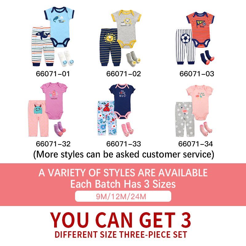 Wholesale 2024 Summer Newborn Infant Boys Cotton Short Sleeve Romper Long Pant 3 PCS Baby Girls Clothes Sets with Sock