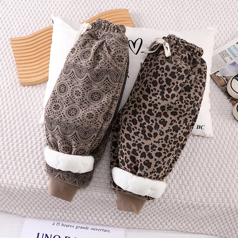 Winter Casual Padded Pants for Girls and Boys Thick Woolen Fabric with Cute Cartoon Pattern Warm Baby Clothing Set