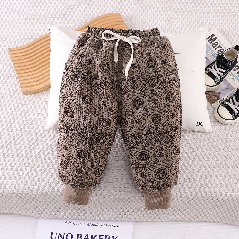 Winter Casual Padded Pants for Girls and Boys Thick Woolen Fabric with Cute Cartoon Pattern Warm Baby Clothing Set