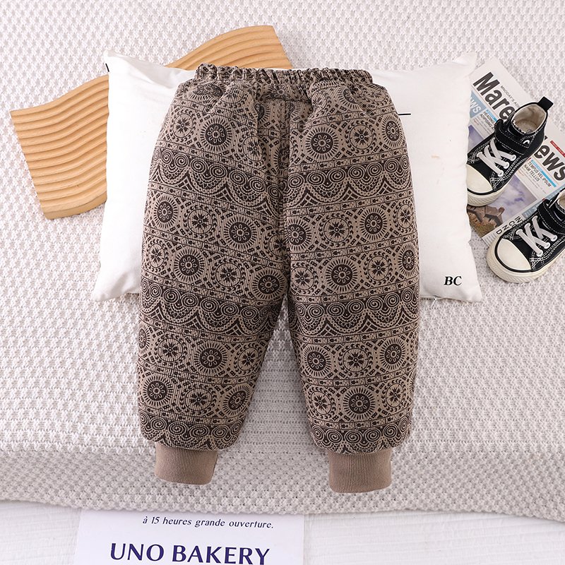 Winter Casual Padded Pants for Girls and Boys Thick Woolen Fabric with Cute Cartoon Pattern Warm Baby Clothing Set