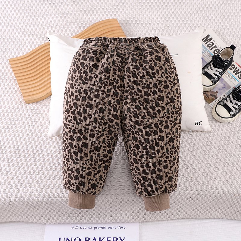 Winter Casual Padded Pants for Girls and Boys Thick Woolen Fabric with Cute Cartoon Pattern Warm Baby Clothing Set