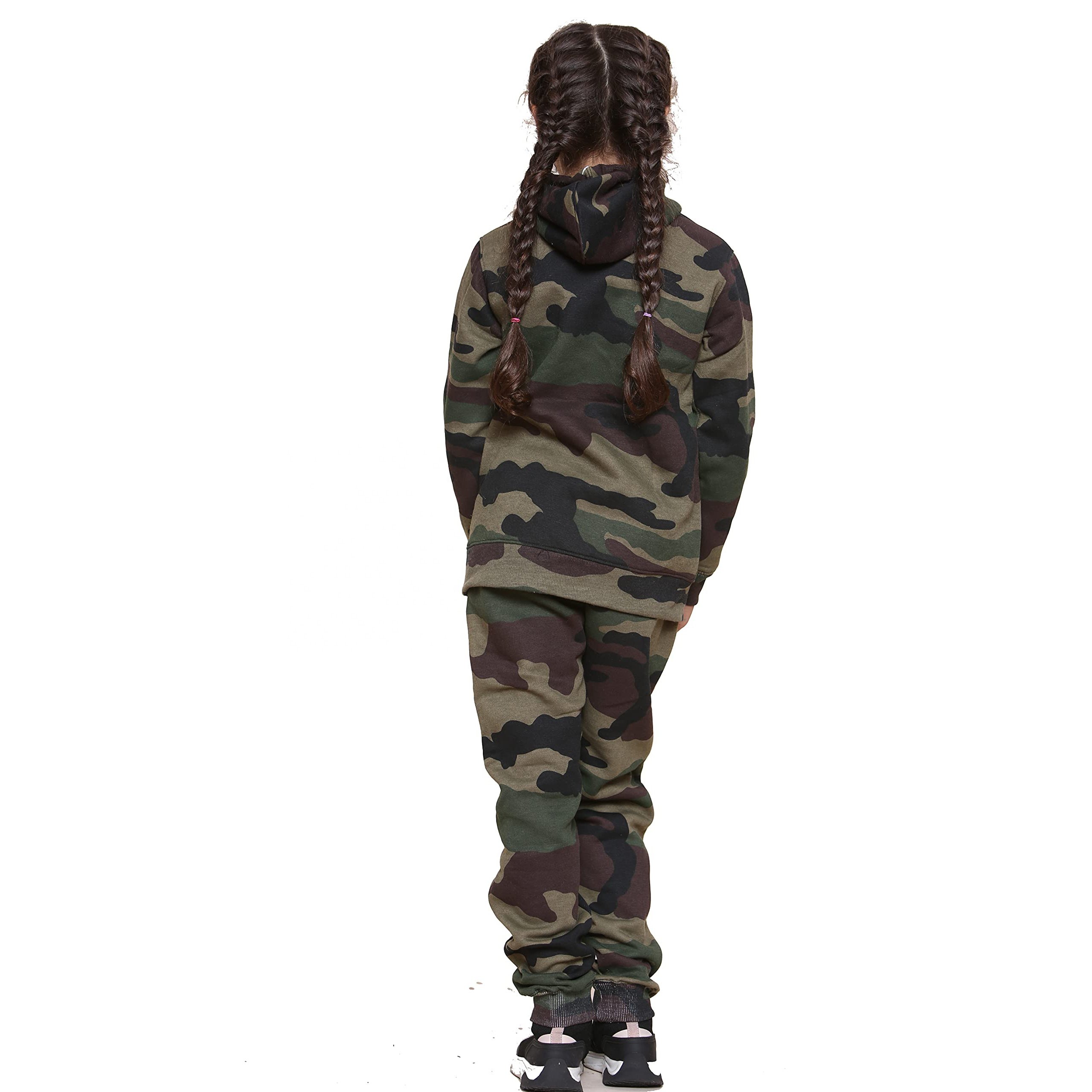 Cotton Children Plain Solid Color 2 Pcs Set Fashion Custom Kids Wholesale Hoodies Camouflage Tracksuit Girls Clothing Sets