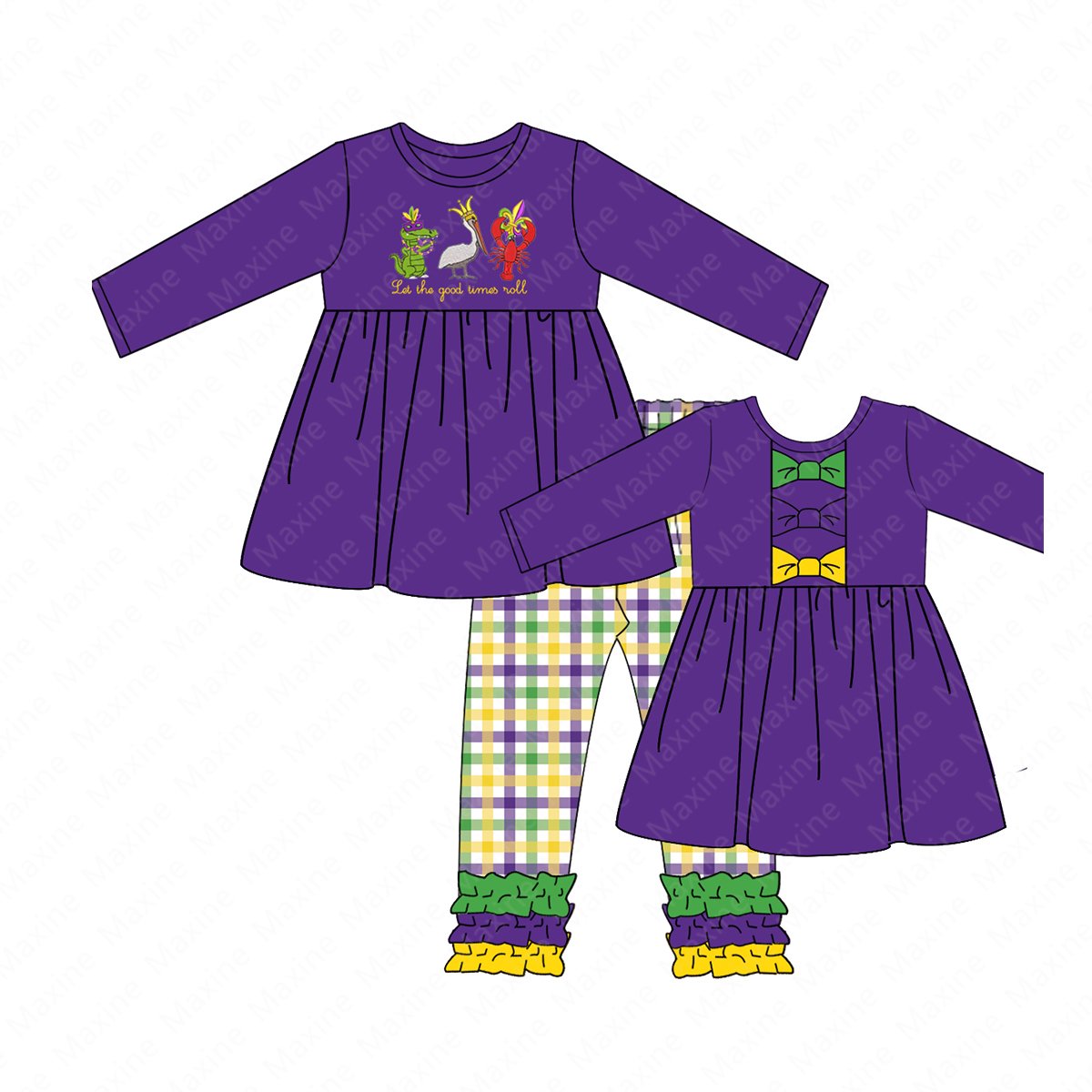 Factory Customization Boy Clothing Set Mardi Gras Design Smocked Boys Outfits Long Sleeve Youth Boys Clothing
