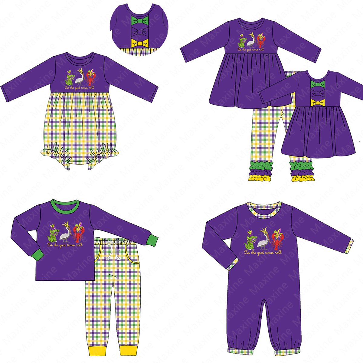 Factory Customization Boy Clothing Set Mardi Gras Design Smocked Boys Outfits Long Sleeve Youth Boys Clothing