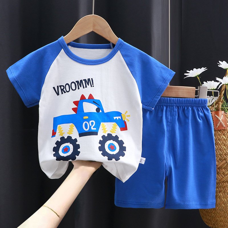 Hot Sale Kids Clothing Summer New Designs Cartoon Print Clothes Set For Boys Casual 2 Pieces Short Sleeve Clothes Sets