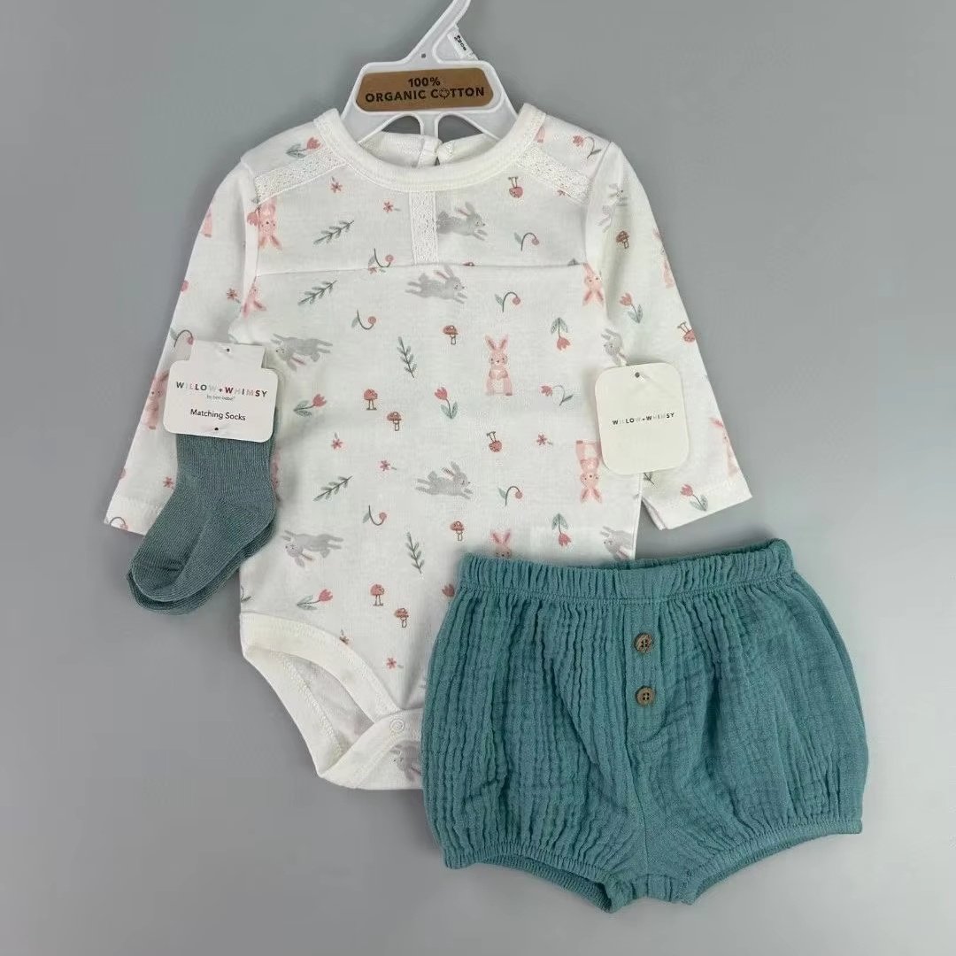 2024 The latest design of children's boutique clothing sports suit for baby girls fall 3-piece set 3-6 months 100% cotton