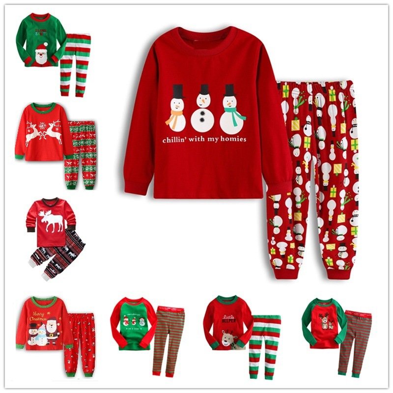 Childrenclothing long sleeves boys girls baby Christmas New Year cartoon shape underwear home clothes suit pajamas