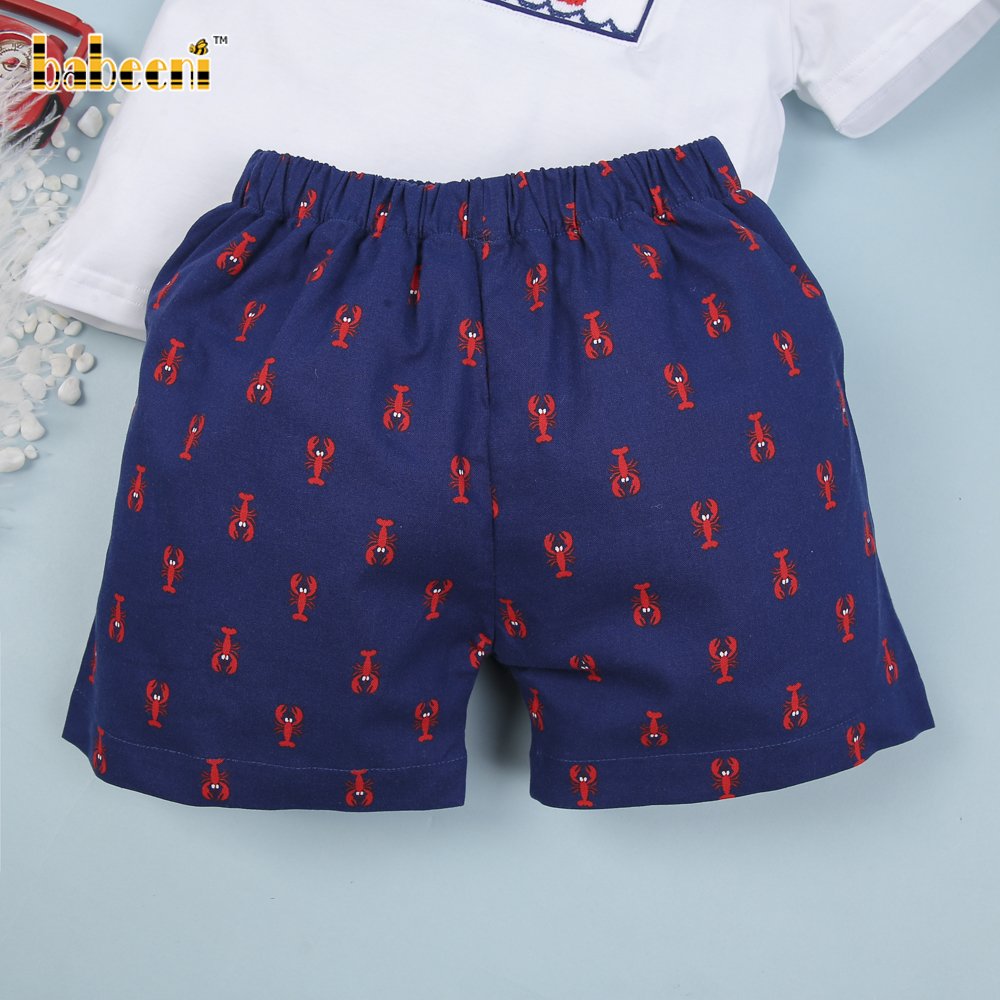 Nice lobster smocked boys clothing summer set ODM Boys clothing sets wholesale baby smocked clothing - BB1530