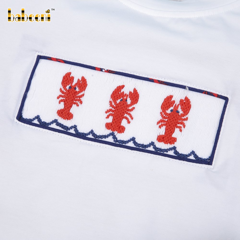 Nice lobster smocked boys clothing summer set ODM Boys clothing sets wholesale baby smocked clothing - BB1530