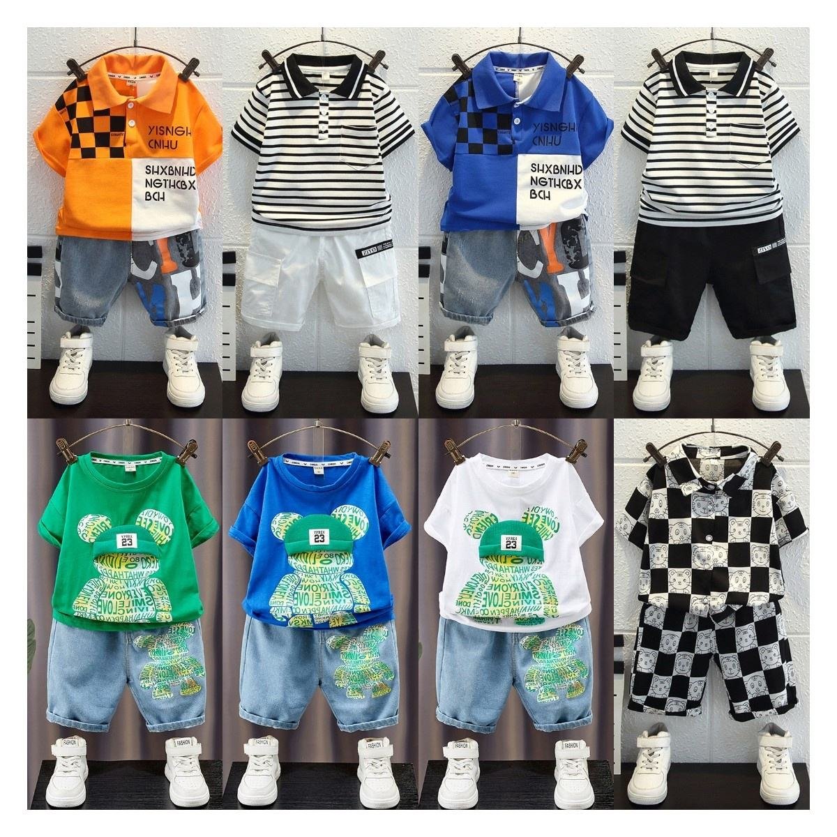 Wholesale high quality European and American summer fashion boys sports suits leisure full set of children's suits