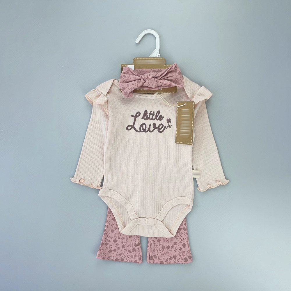 0-9 Months Newborn Baby Cotton Spring Autumn Long Sleeve Onesie Pants Headband 3 In 1 Clothing Set