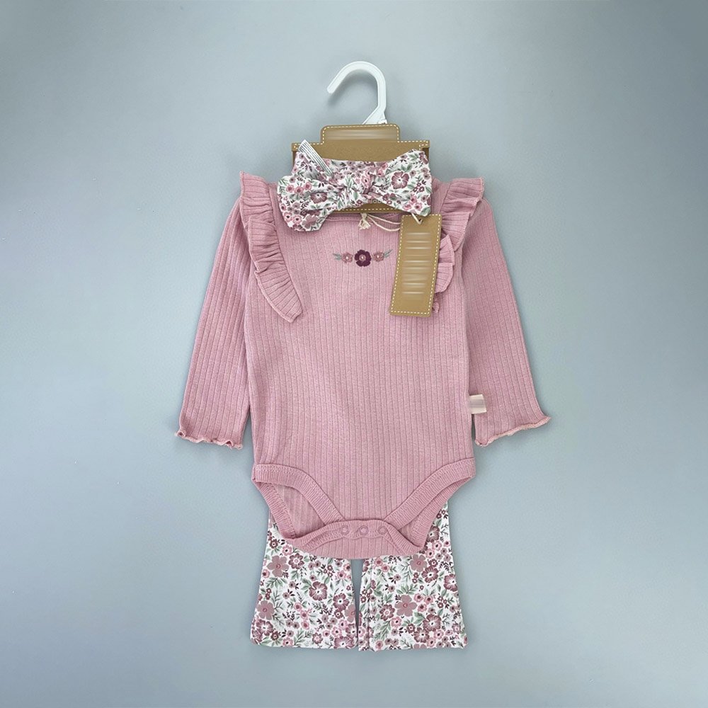 0-9 Months Newborn Baby Cotton Spring Autumn Long Sleeve Onesie Pants Headband 3 In 1 Clothing Set
