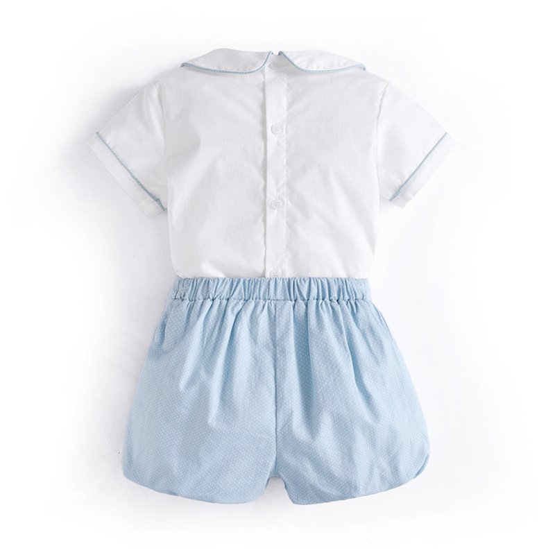 Customized Boutique Kids Set Summer Short Sleeve Baby Boy Hand Made Children Spanish Outfits Smocked Clothing Suits