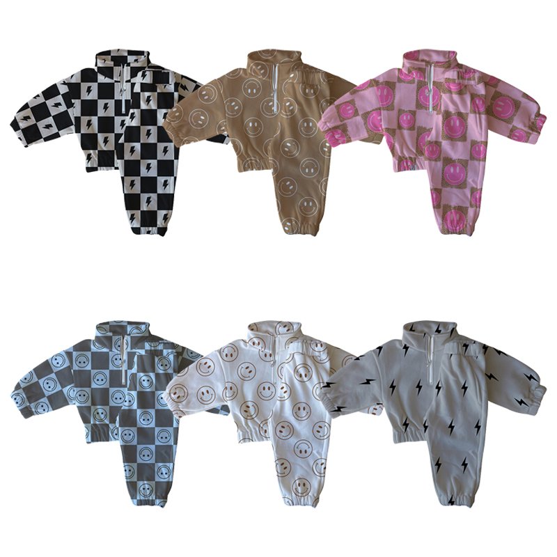 Custom Long Sleeve Kids Baby Boy Fall Awesome Expo velvet Sweatshirt Set Baby Girl Stand Collar Sweatshirt