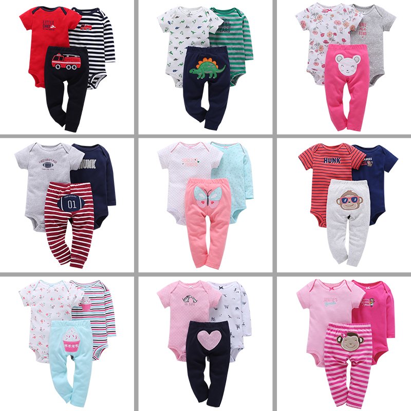 Cute Pattern Baby Clothing Sets Wholesale Casual Newborn Baby Clothes 3Pcs Romper Baby