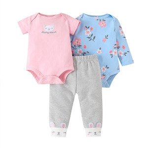 Cute Pattern Baby Clothing Sets Wholesale Casual Newborn Baby Clothes 3Pcs Romper Baby
