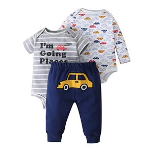 Cute Pattern Baby Clothing Sets Wholesale Casual Newborn Baby Clothes 3Pcs Romper Baby