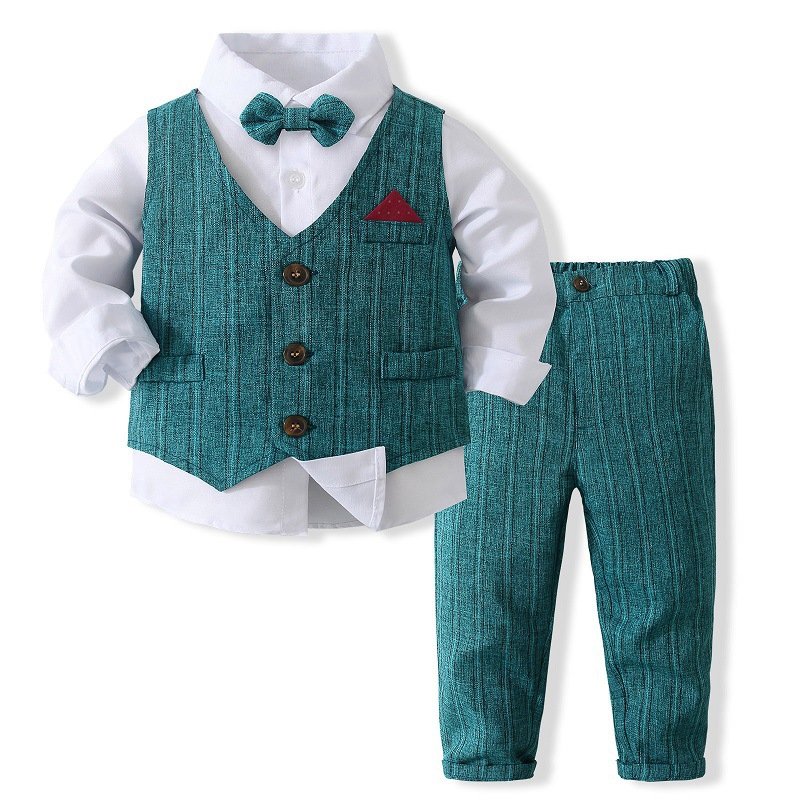 Children's Clothing Set Baby Clothing Boys Solid Color T-shirt Straps Shorts Short Sleeved Shirt Bowtie Gentleman 2-piece Set
