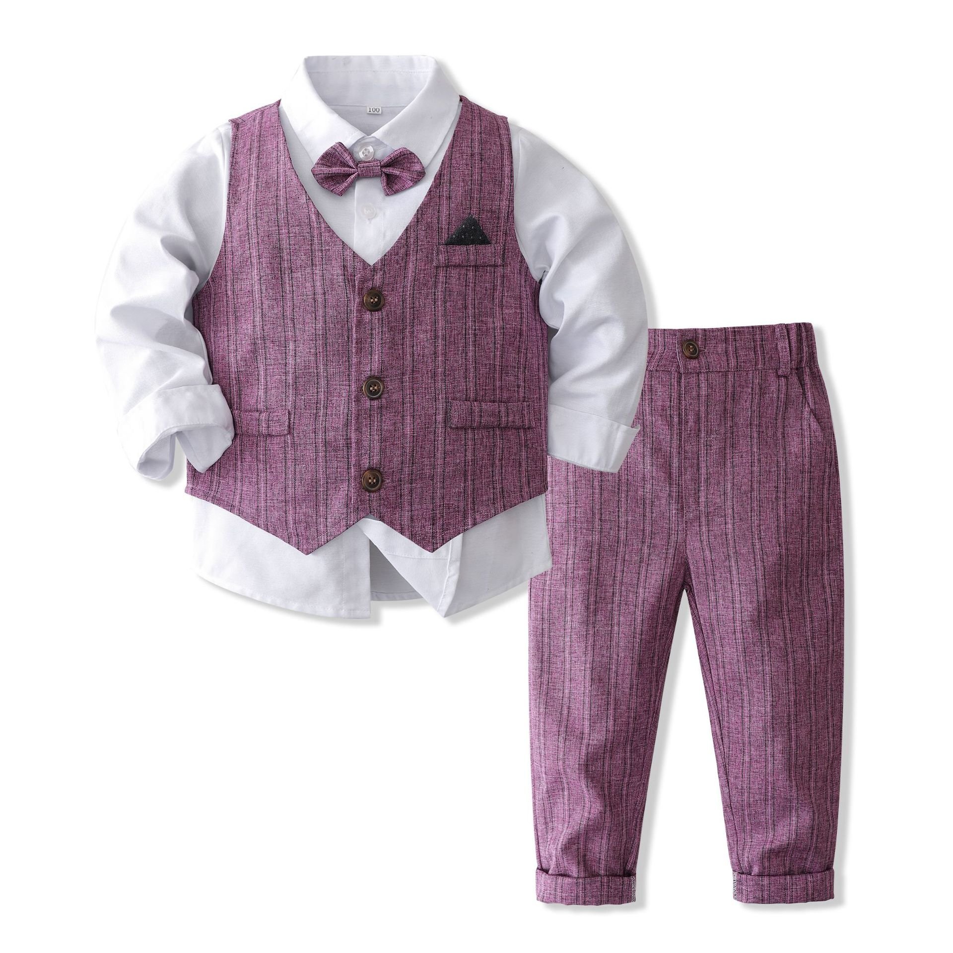Children's Clothing Set Baby Clothing Boys Solid Color T-shirt Straps Shorts Short Sleeved Shirt Bowtie Gentleman 2-piece Set