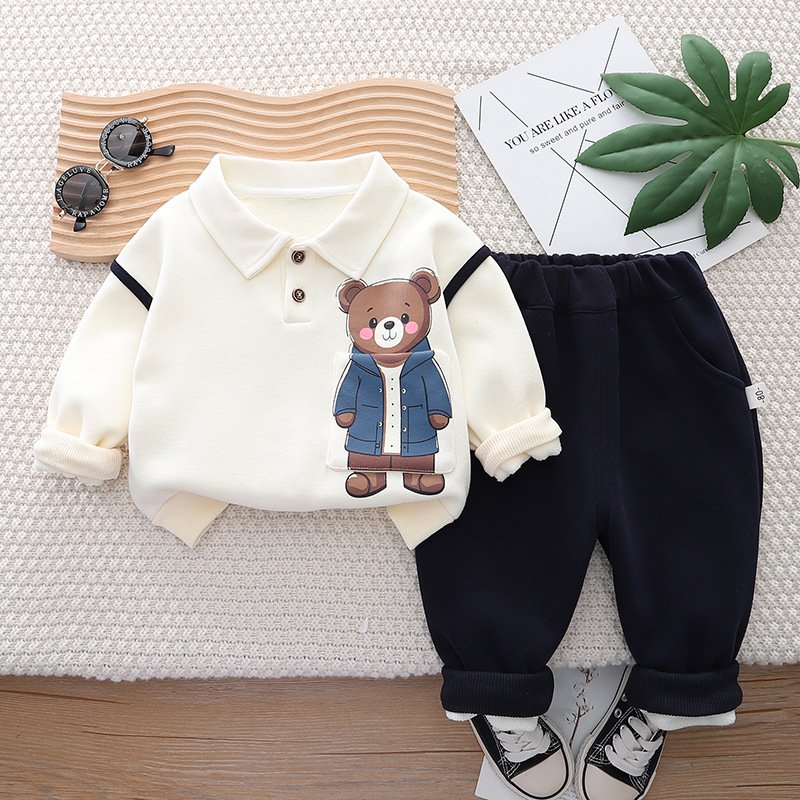 Two children's clothing sets of high quality Autumn/Winter 2024 cotton padded wombat front shirt and trousers