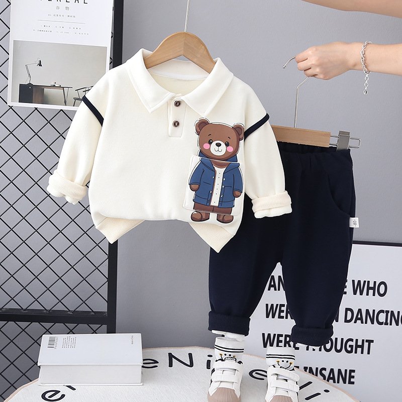 Two children's clothing sets of high quality Autumn/Winter 2024 cotton padded wombat front shirt and trousers