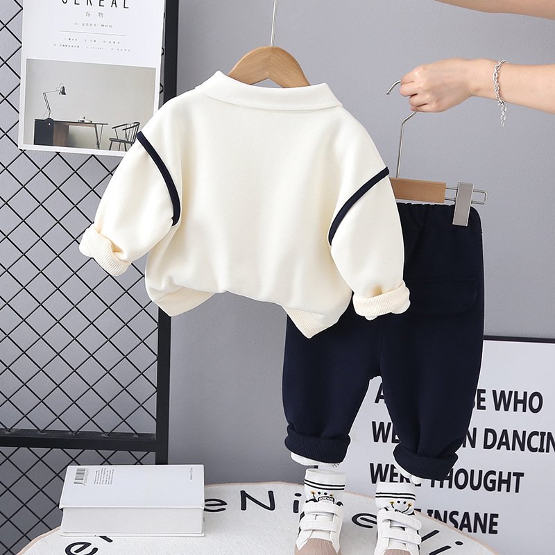 Two children's clothing sets of high quality Autumn/Winter 2024 cotton padded wombat front shirt and trousers