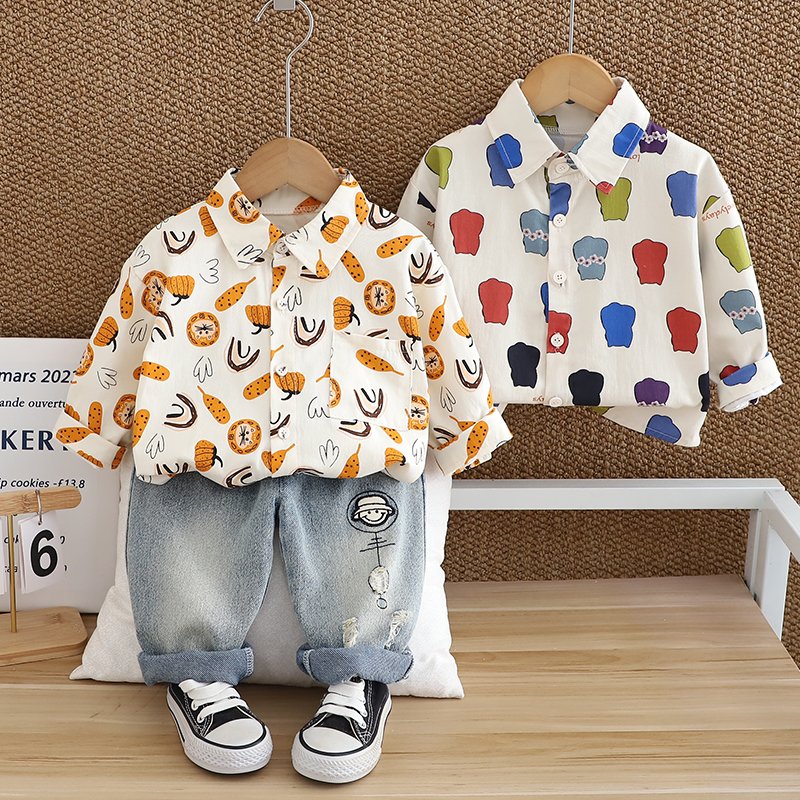 2024 Autumn/Winter Boys Clothing Set Children's Long Sleeve Top Warm Two-Piece Jeans Suit Soft Shell Cartoon Kids' Girls & Boys