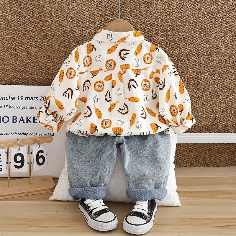 2024 Autumn/Winter Boys Clothing Set Children's Long Sleeve Top Warm Two-Piece Jeans Suit Soft Shell Cartoon Kids' Girls & Boys