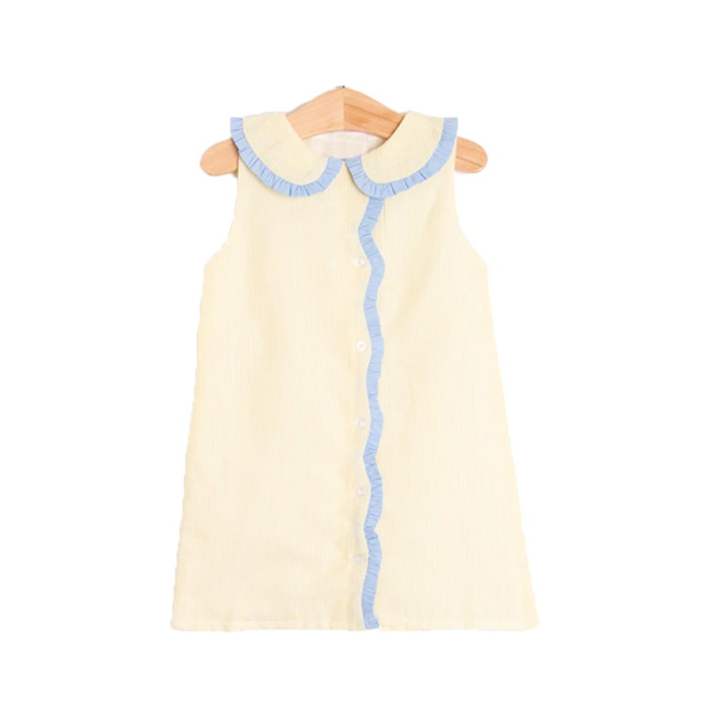 Summer seersucker cotton kids short sets little girl ruffle dress boy clothing set toddler shortall romper