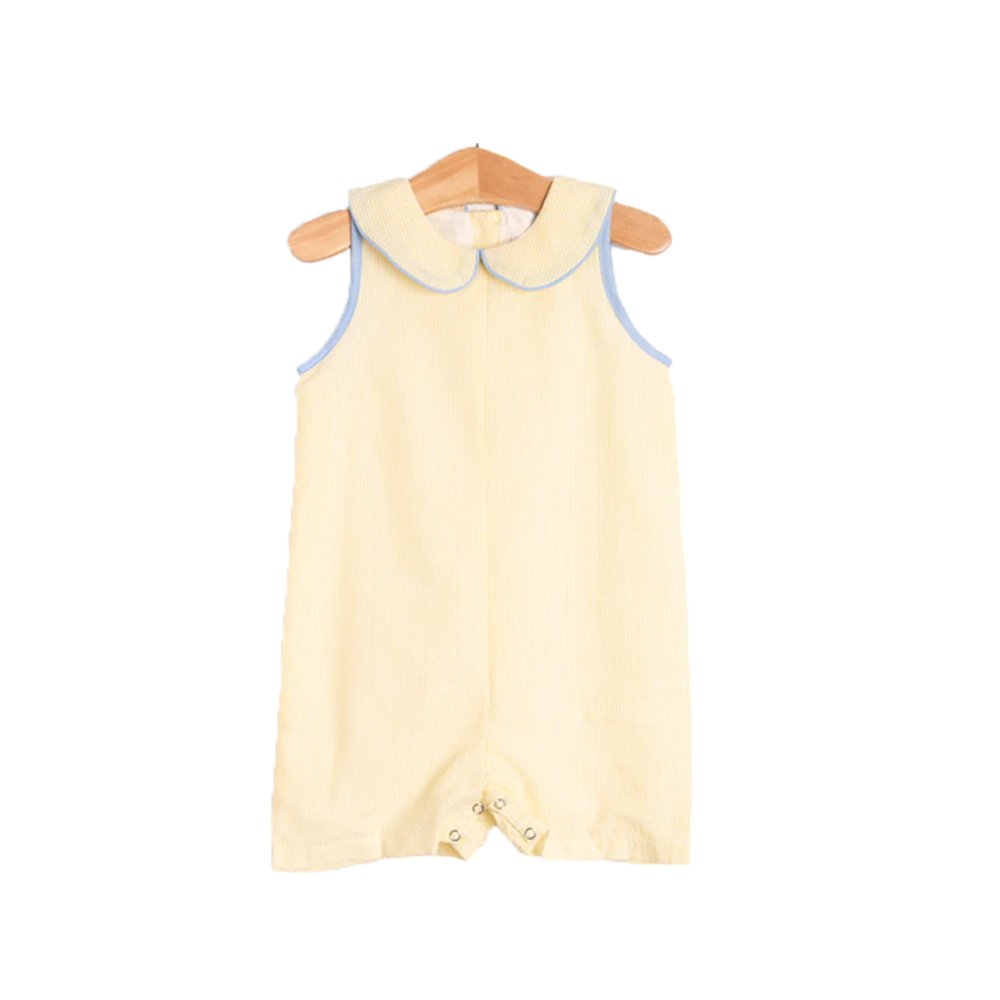 Summer seersucker cotton kids short sets little girl ruffle dress boy clothing set toddler shortall romper