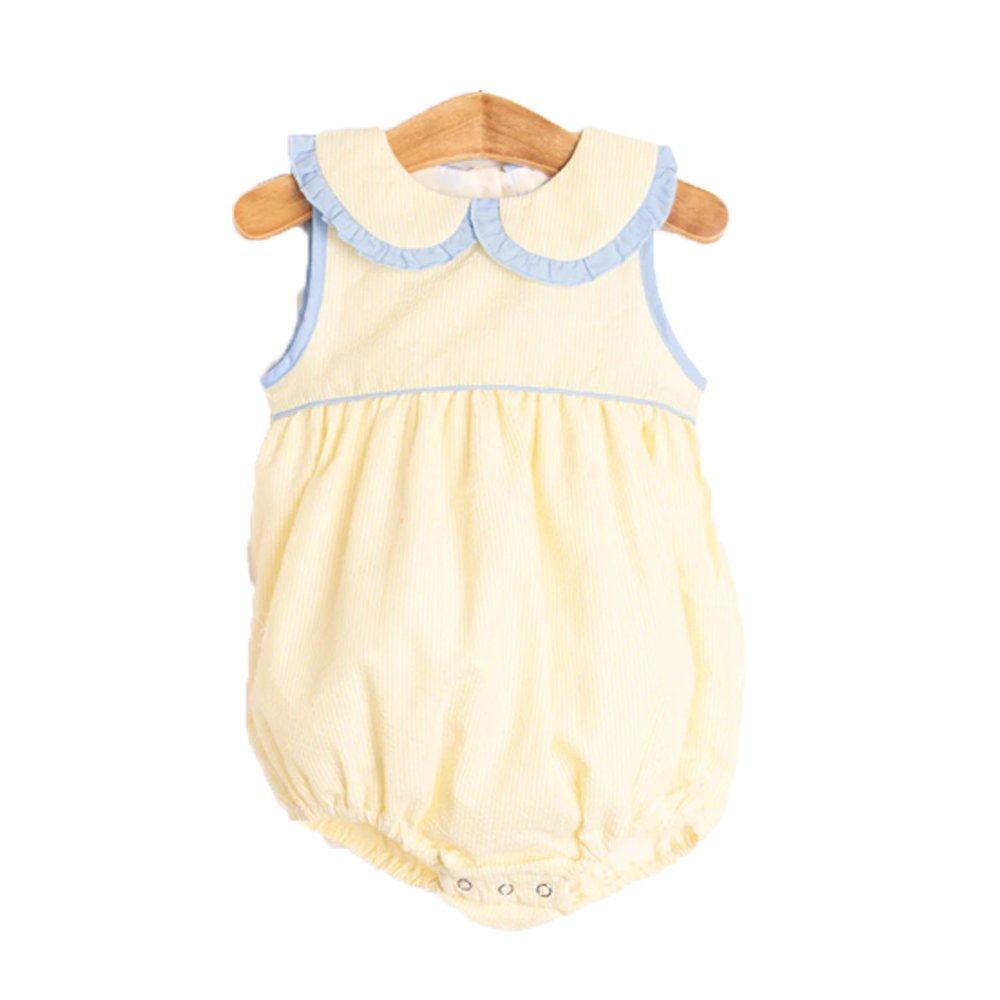 Summer seersucker cotton kids short sets little girl ruffle dress boy clothing set toddler shortall romper