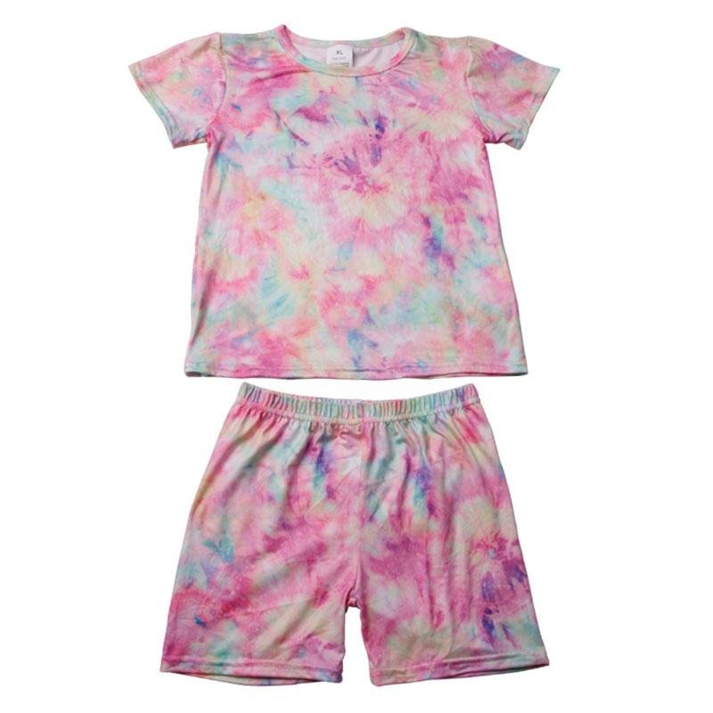 Bulk Sale Girl T Shirt Shorts Outfits Colorful Tie Die Cotton Fabric Children Boy Clothing Sets