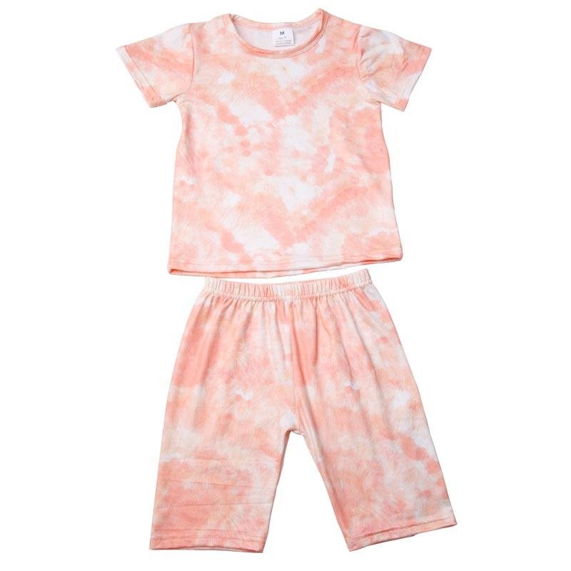 Bulk Sale Girl T Shirt Shorts Outfits Colorful Tie Die Cotton Fabric Children Boy Clothing Sets